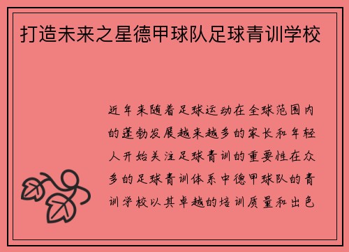 打造未来之星德甲球队足球青训学校